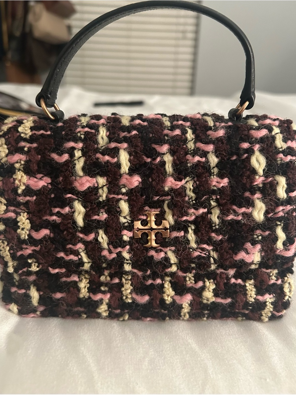 Tory Burch Tweed Mini Top-Handle Bag in Black, Pink, Cream